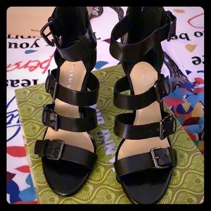 Gianni Bini black leather Moto Heels